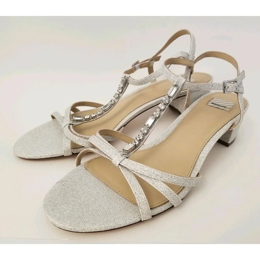 BHLDN Hitherto Madge T Strap Rhinestone Sparkle Bridal Sandals Size 38.5 8.5 New
